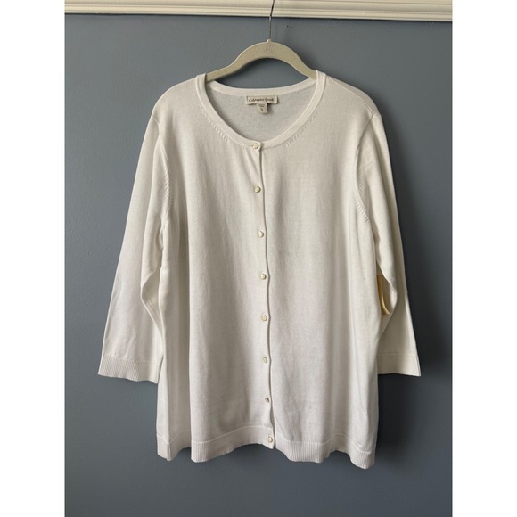 Sweaters - NWT Women's Coldwater Creek White Cotton Classic Cardigan 3/4 Sleeves Size XLarg